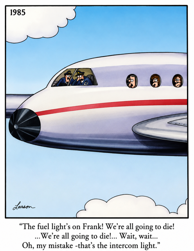 A Tiny Light, A Huge Panic! ✈️😂 | A Classic Far Side Comic chatgpt image jul 5, 2026, 10 49 20 am
